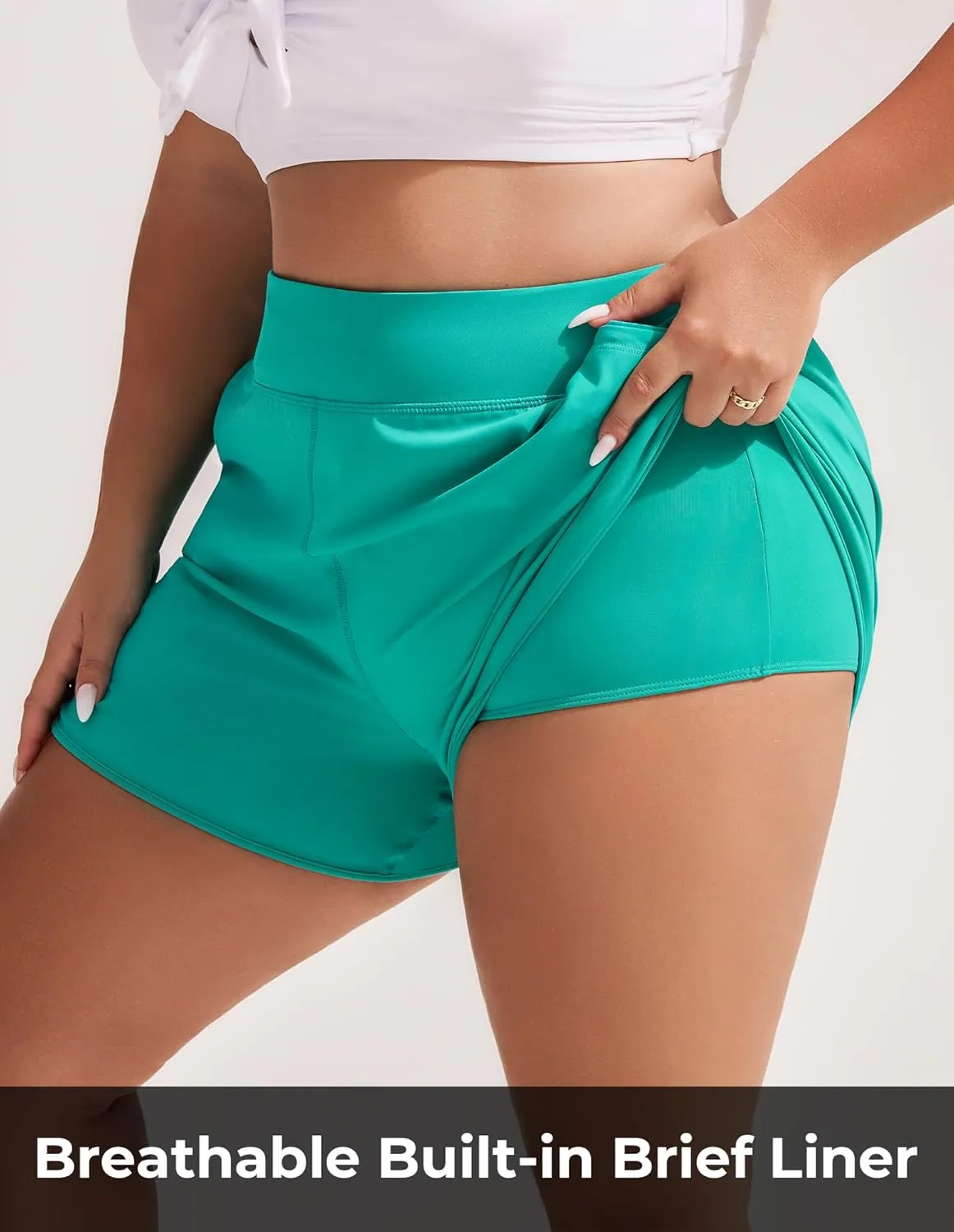 Hanna Nikole Women's Plus Size High Waisted Swim Board Shorts Pockets Beach Quick Dry Swimsuits Bottoms Trunks with Liner