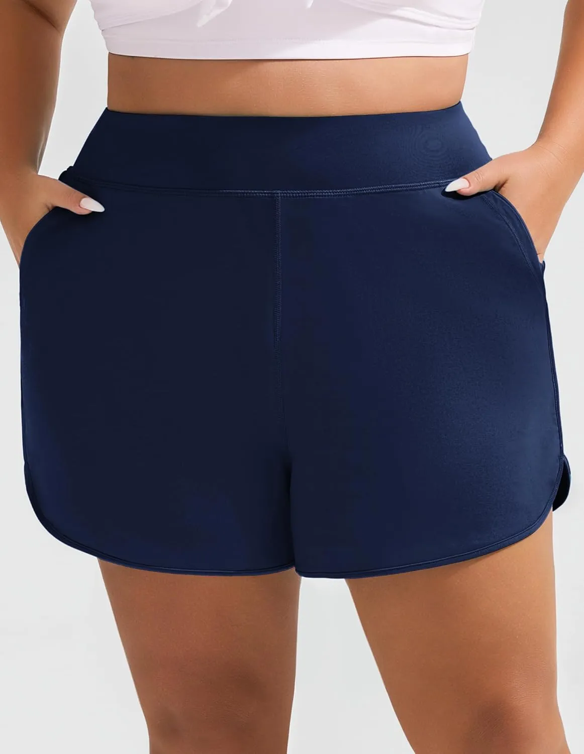 Hanna Nikole Women's Plus Size High Waisted Swim Board Shorts Pockets Beach Quick Dry Swimsuits Bottoms Trunks with Liner