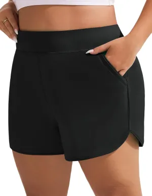 Hanna Nikole Women's Plus Size High Waisted Swim Board Shorts Pockets Beach Quick Dry Swimsuits Bottoms Trunks with Liner