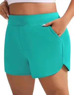 Hanna Nikole Women's Plus Size High Waisted Swim Board Shorts Pockets Beach Quick Dry Swimsuits Bottoms Trunks with Liner