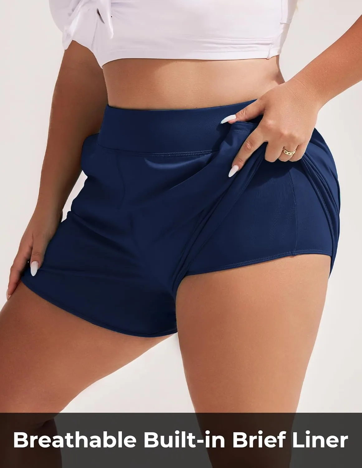 Hanna Nikole Women's Plus Size High Waisted Swim Board Shorts Pockets Beach Quick Dry Swimsuits Bottoms Trunks with Liner