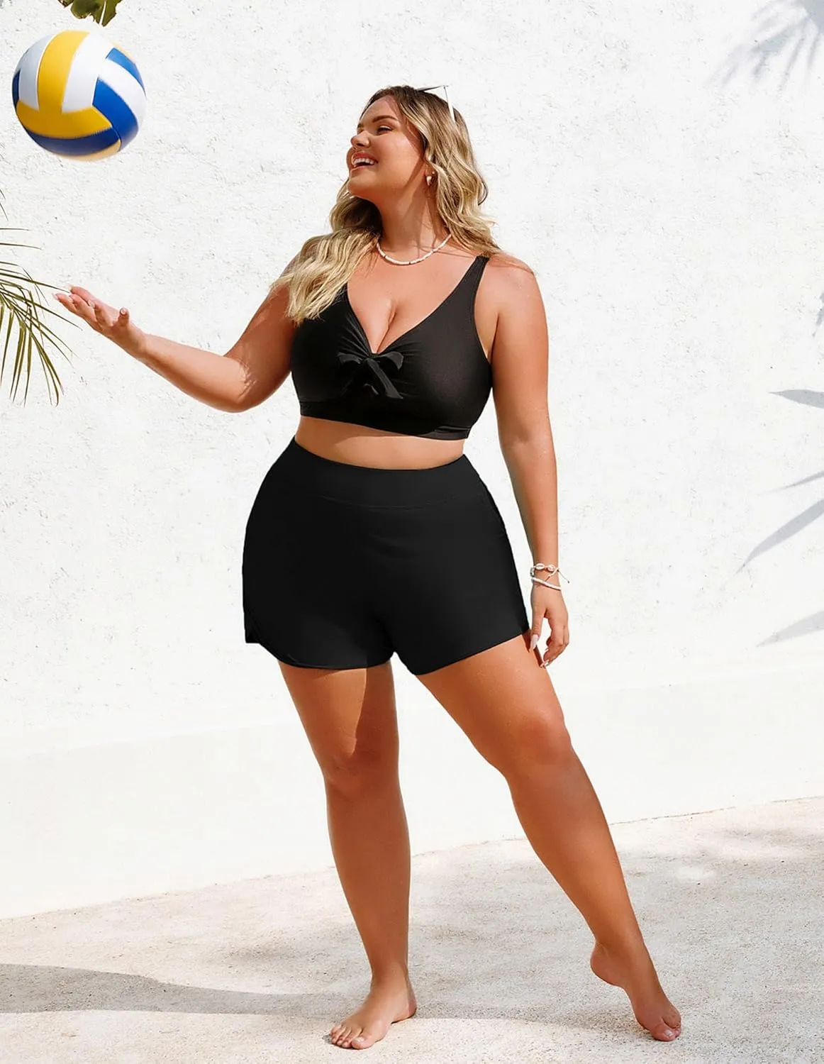 Hanna Nikole Women's Plus Size High Waisted Swim Board Shorts Pockets Beach Quick Dry Swimsuits Bottoms Trunks with Liner