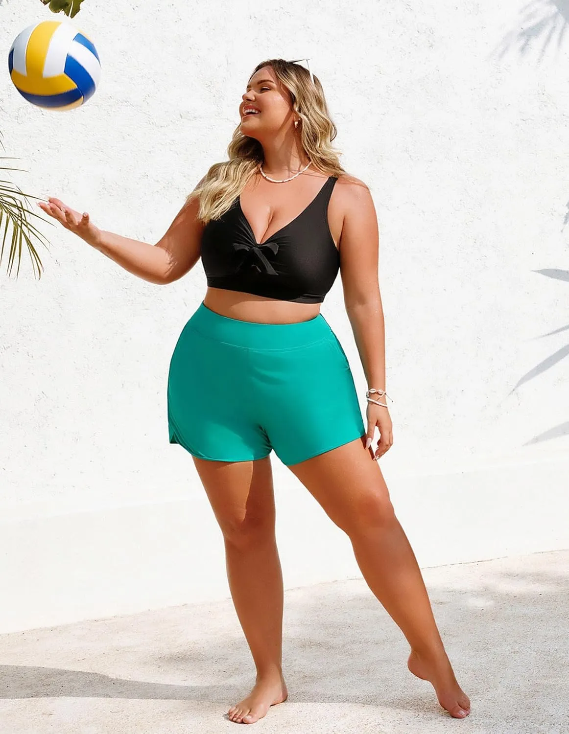 Hanna Nikole Women's Plus Size High Waisted Swim Board Shorts Pockets Beach Quick Dry Swimsuits Bottoms Trunks with Liner