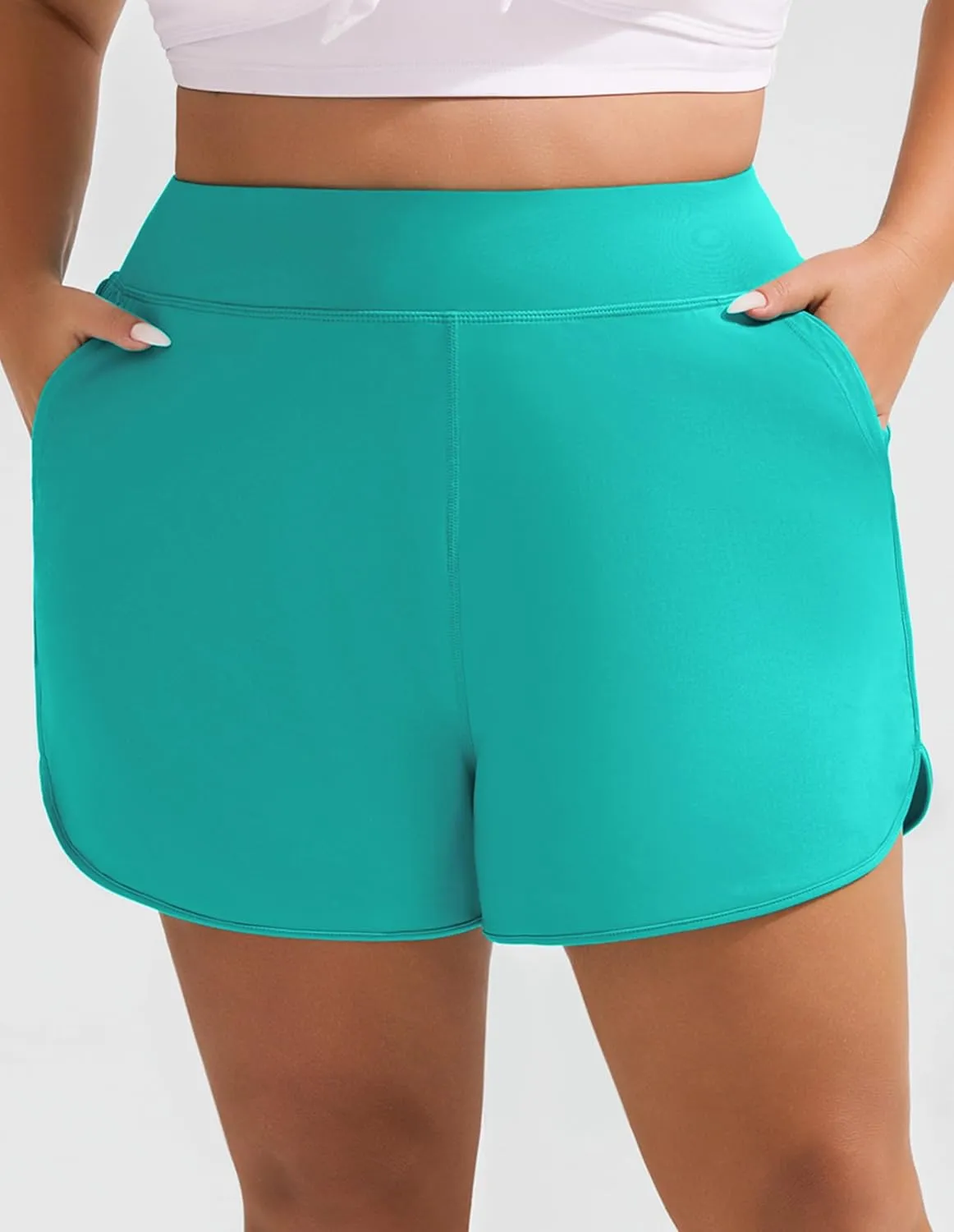 Hanna Nikole Women's Plus Size High Waisted Swim Board Shorts Pockets Beach Quick Dry Swimsuits Bottoms Trunks with Liner