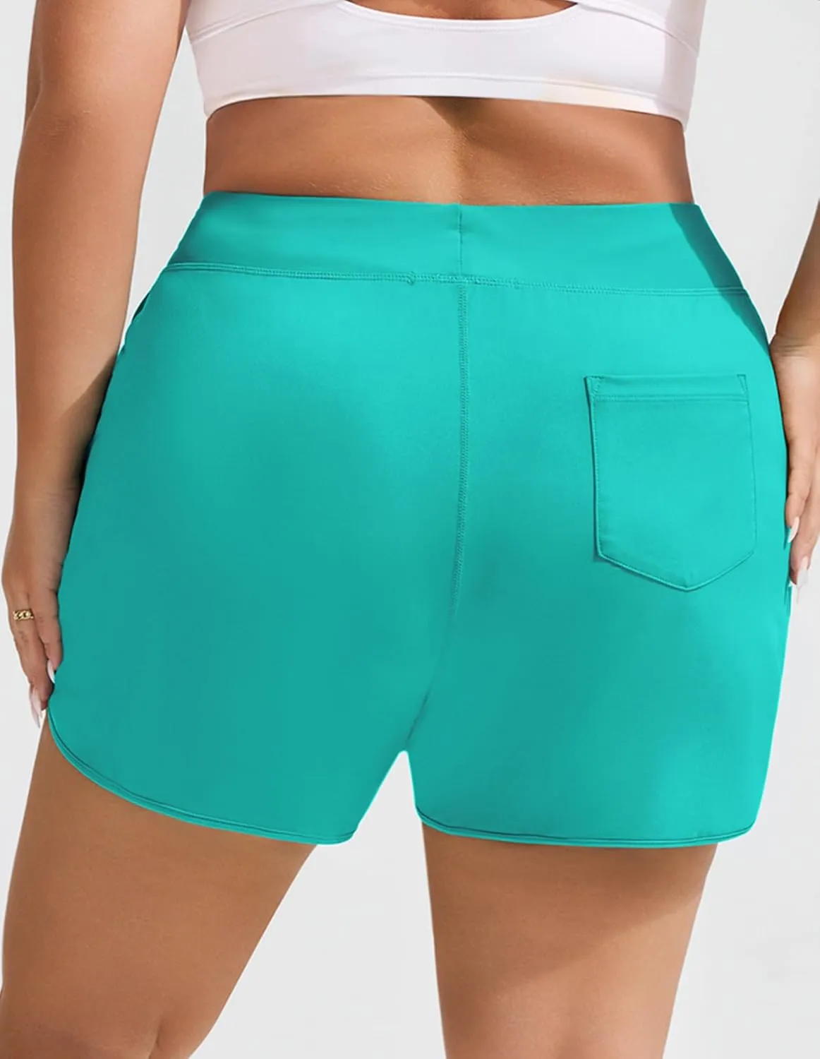 Hanna Nikole Women's Plus Size High Waisted Swim Board Shorts Pockets Beach Quick Dry Swimsuits Bottoms Trunks with Liner