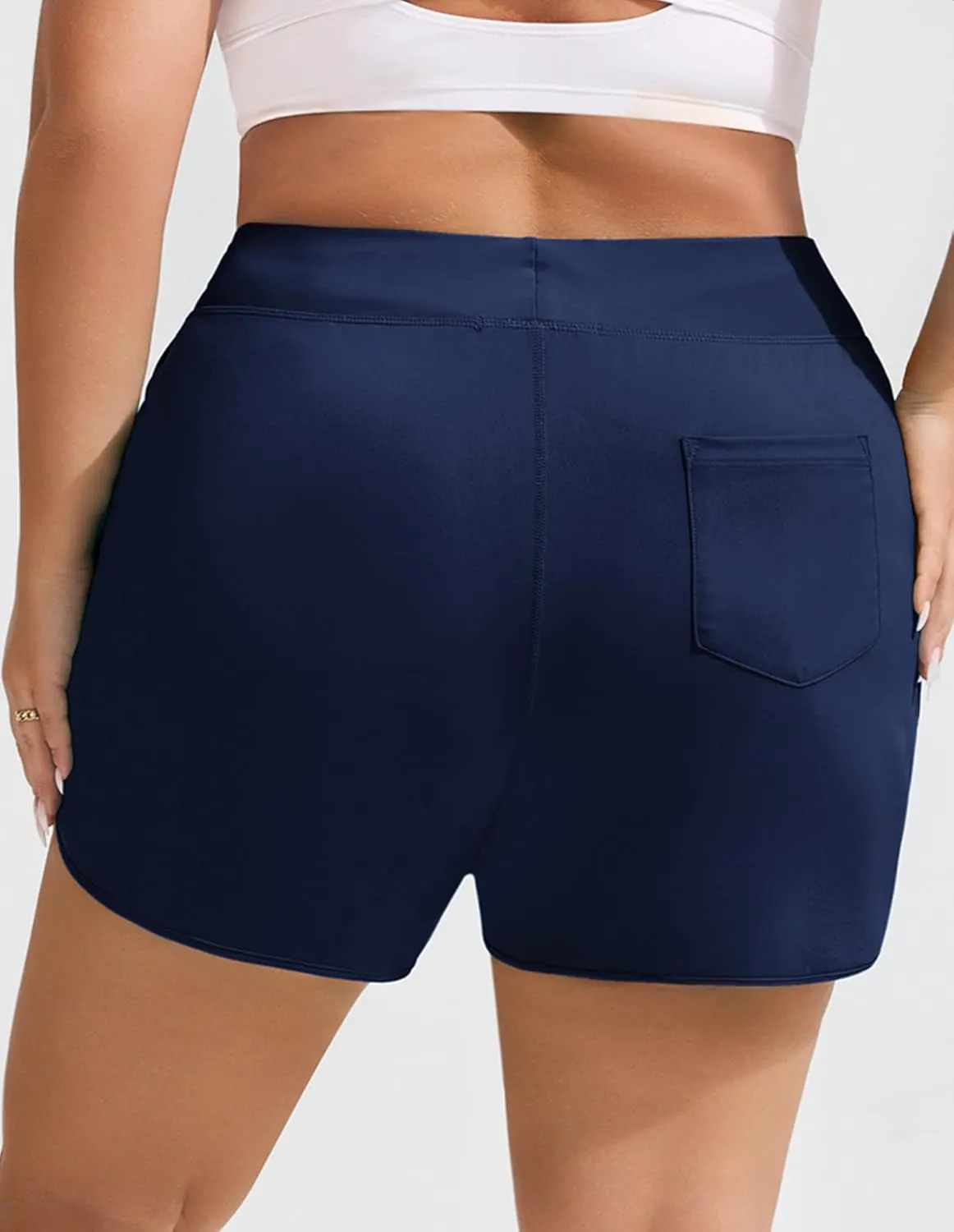 Hanna Nikole Women's Plus Size High Waisted Swim Board Shorts Pockets Beach Quick Dry Swimsuits Bottoms Trunks with Liner