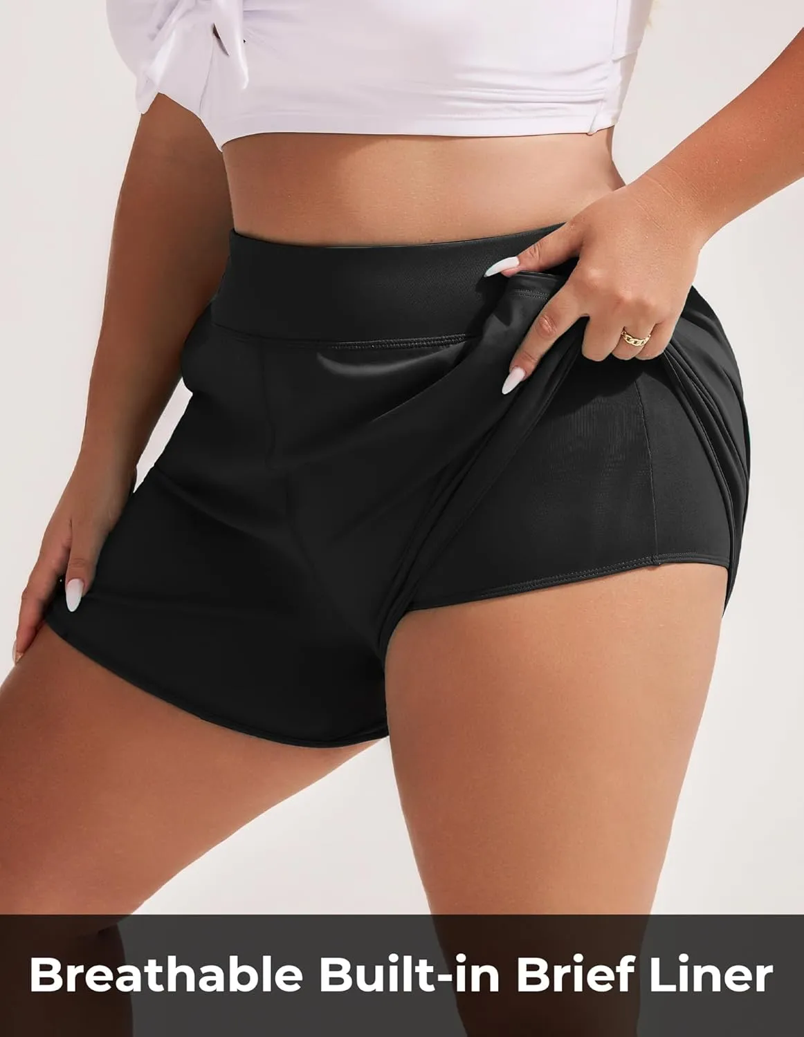 Hanna Nikole Women's Plus Size High Waisted Swim Board Shorts Pockets Beach Quick Dry Swimsuits Bottoms Trunks with Liner