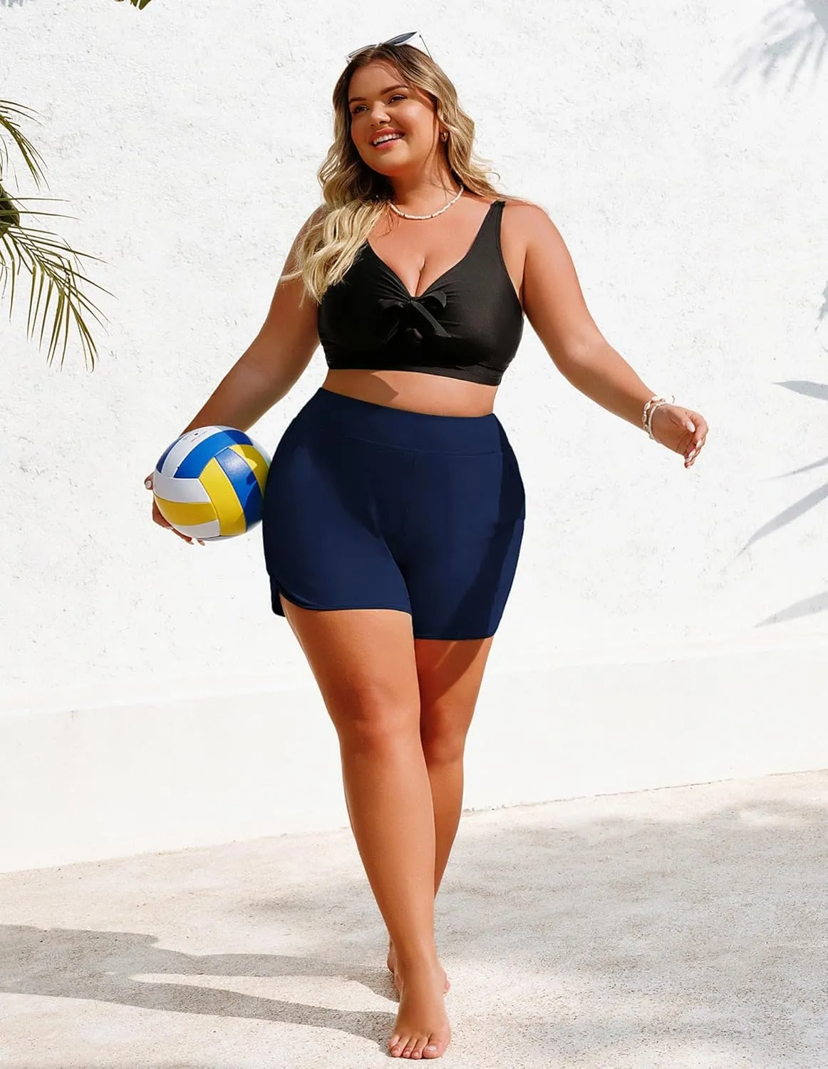 Hanna Nikole Women's Plus Size High Waisted Swim Board Shorts Pockets Beach Quick Dry Swimsuits Bottoms Trunks with Liner