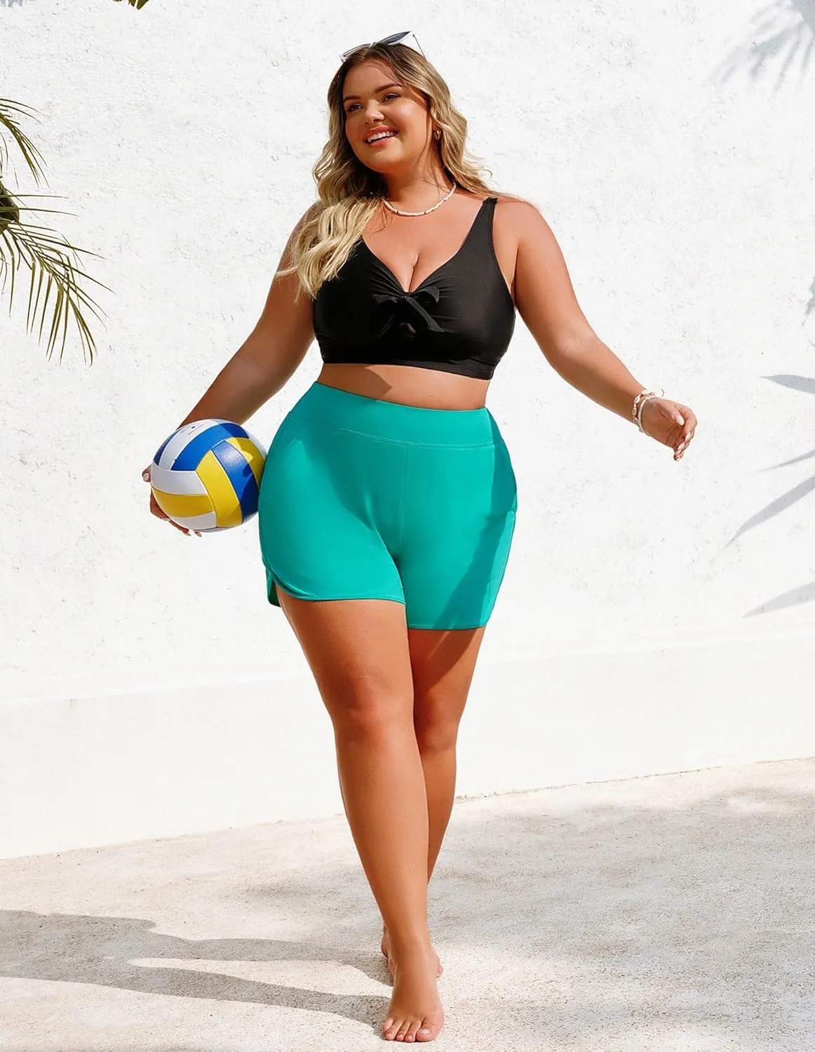 Hanna Nikole Women's Plus Size High Waisted Swim Board Shorts Pockets Beach Quick Dry Swimsuits Bottoms Trunks with Liner