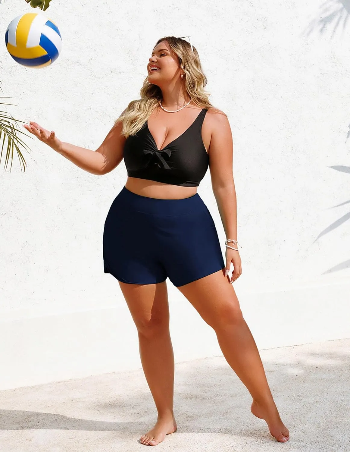 Hanna Nikole Women's Plus Size High Waisted Swim Board Shorts Pockets Beach Quick Dry Swimsuits Bottoms Trunks with Liner
