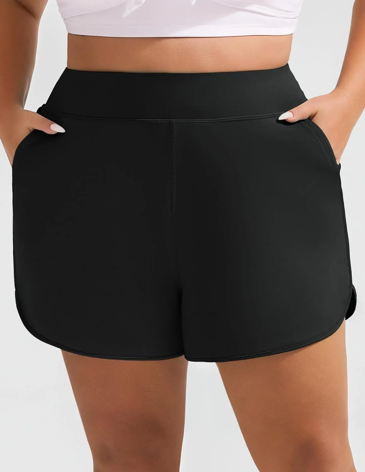 Hanna Nikole Women's Plus Size High Waisted Swim Board Shorts Pockets Beach Quick Dry Swimsuits Bottoms Trunks with Liner