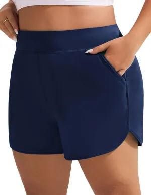 Hanna Nikole Women's Plus Size High Waisted Swim Board Shorts Pockets Beach Quick Dry Swimsuits Bottoms Trunks with Liner