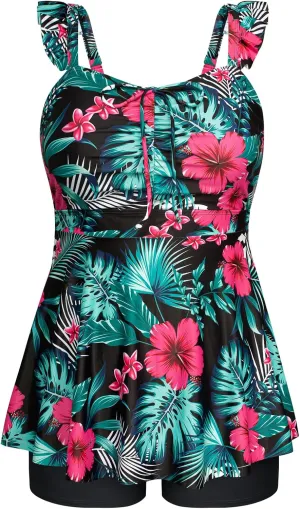Hanna Nikole Women's Plus Size Tankini Swimsuit Ruffled Two Piece Tummy Control Bathing Suit High Waisted Swimwear