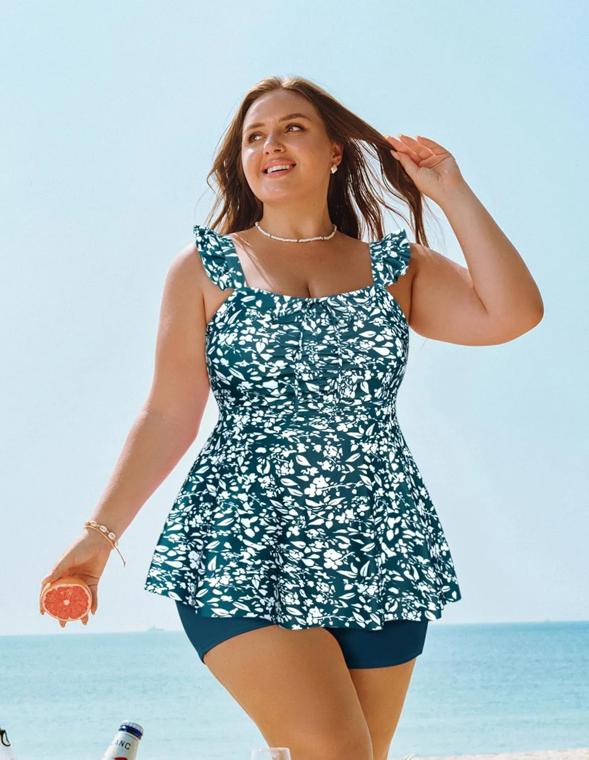 Hanna Nikole Women's Plus Size Tankini Swimsuit Ruffled Two Piece Tummy Control Bathing Suit High Waisted Swimwear