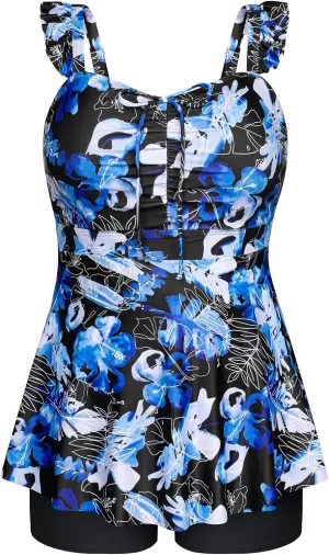 Hanna Nikole Women's Plus Size Tankini Swimsuit Ruffled Two Piece Tummy Control Bathing Suit High Waisted Swimwear