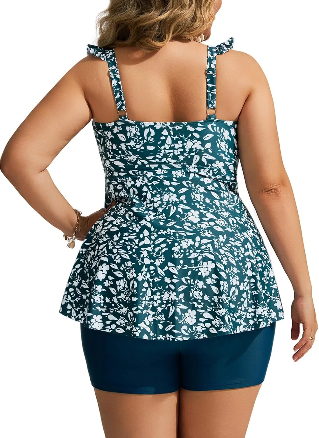 Hanna Nikole Women's Plus Size Tankini Swimsuit Ruffled Two Piece Tummy Control Bathing Suit High Waisted Swimwear