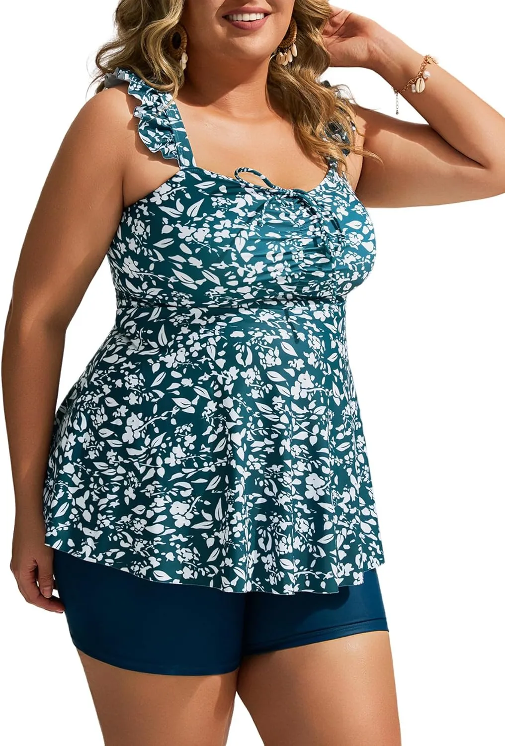 Hanna Nikole Women's Plus Size Tankini Swimsuit Ruffled Two Piece Tummy Control Bathing Suit High Waisted Swimwear