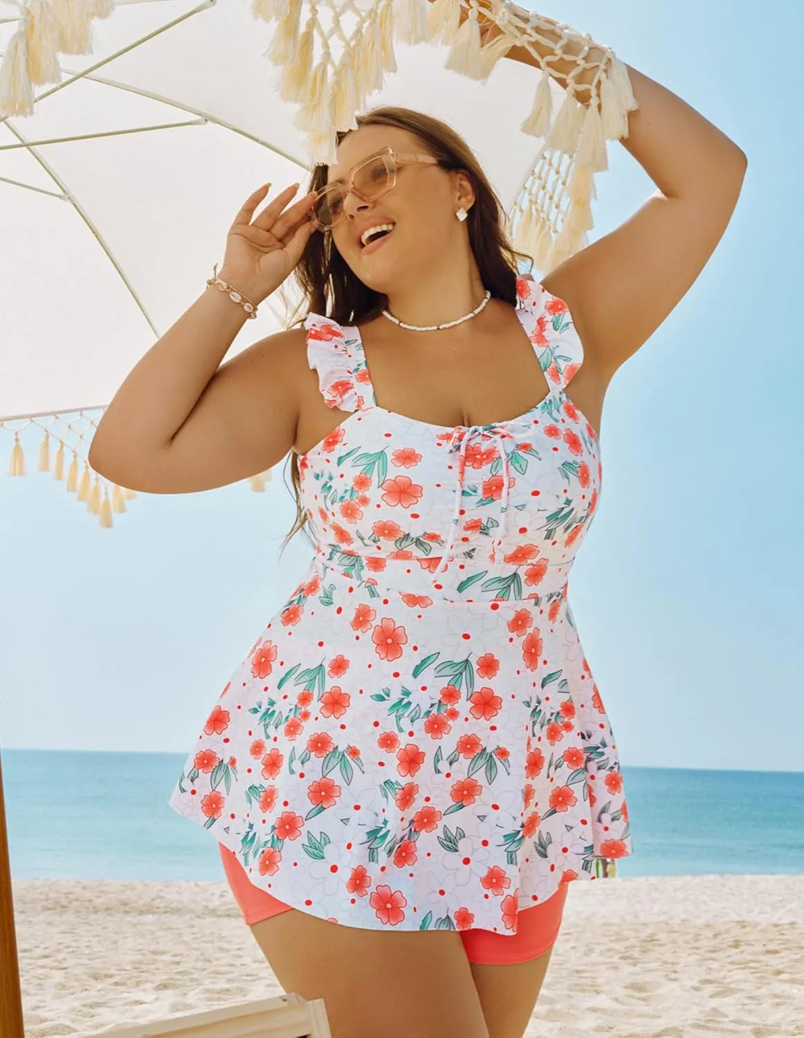 Hanna Nikole Women's Plus Size Tankini Swimsuit Ruffled Two Piece Tummy Control Bathing Suit High Waisted Swimwear