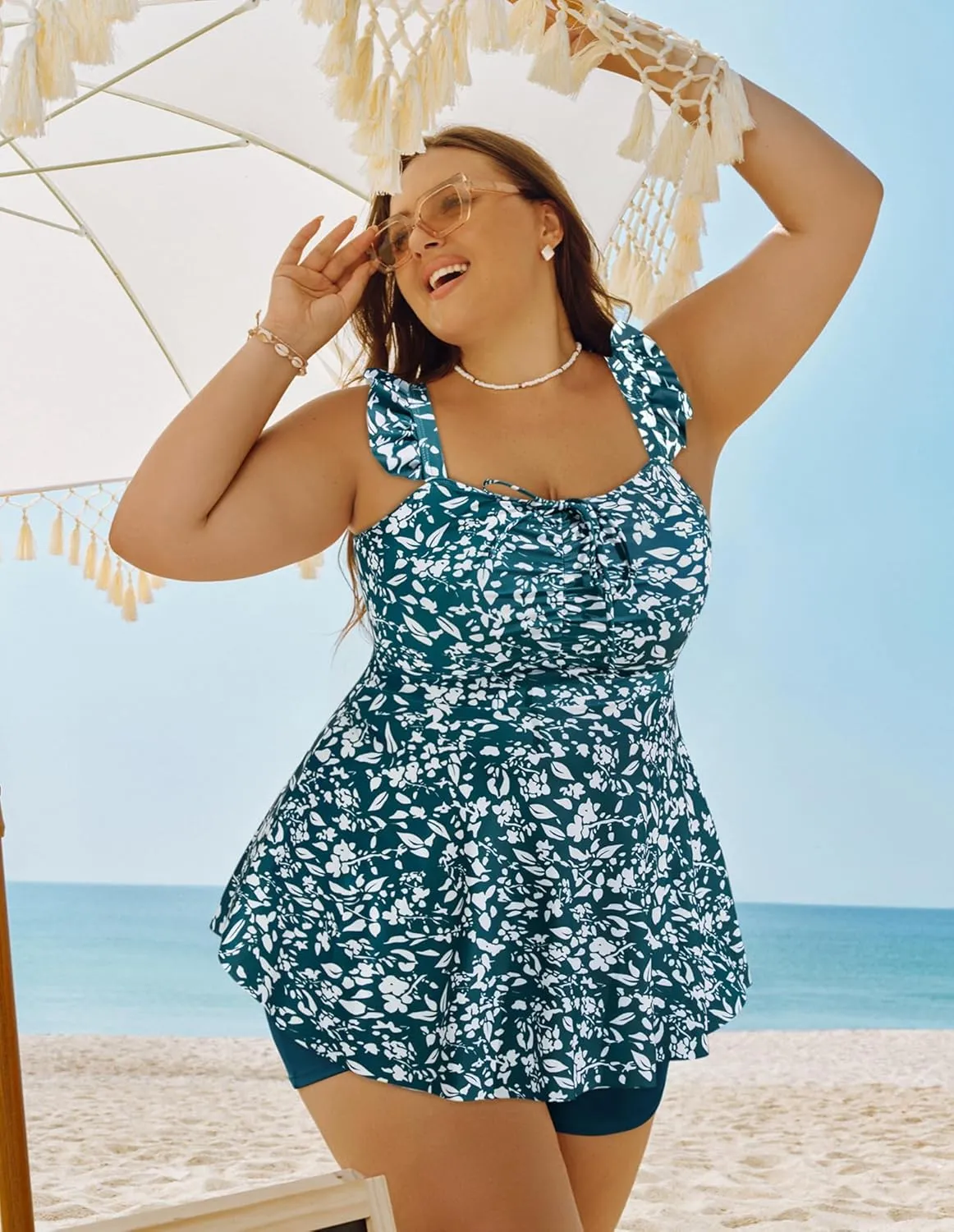 Hanna Nikole Women's Plus Size Tankini Swimsuit Ruffled Two Piece Tummy Control Bathing Suit High Waisted Swimwear