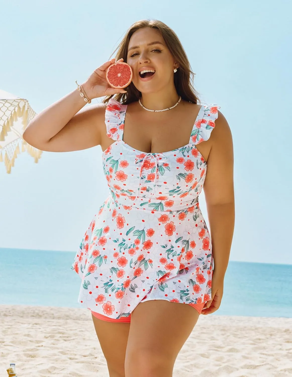 Hanna Nikole Women's Plus Size Tankini Swimsuit Ruffled Two Piece Tummy Control Bathing Suit High Waisted Swimwear