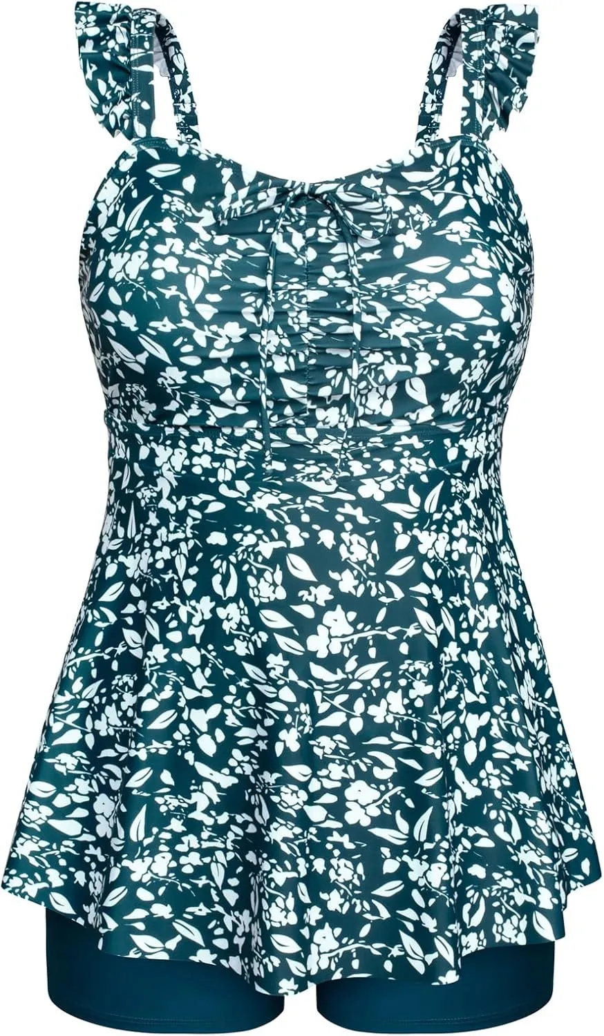 Hanna Nikole Women's Plus Size Tankini Swimsuit Ruffled Two Piece Tummy Control Bathing Suit High Waisted Swimwear