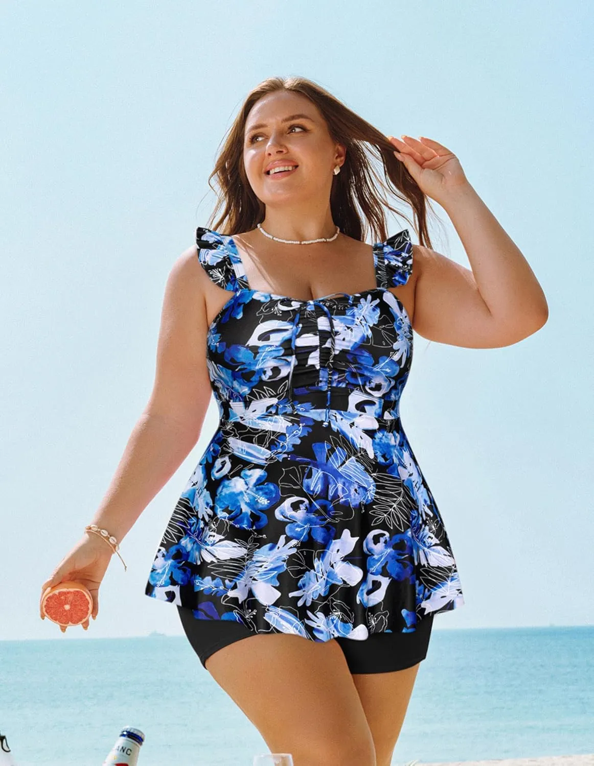 Hanna Nikole Women's Plus Size Tankini Swimsuit Ruffled Two Piece Tummy Control Bathing Suit High Waisted Swimwear