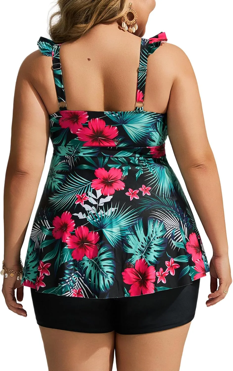 Hanna Nikole Women's Plus Size Tankini Swimsuit Ruffled Two Piece Tummy Control Bathing Suit High Waisted Swimwear