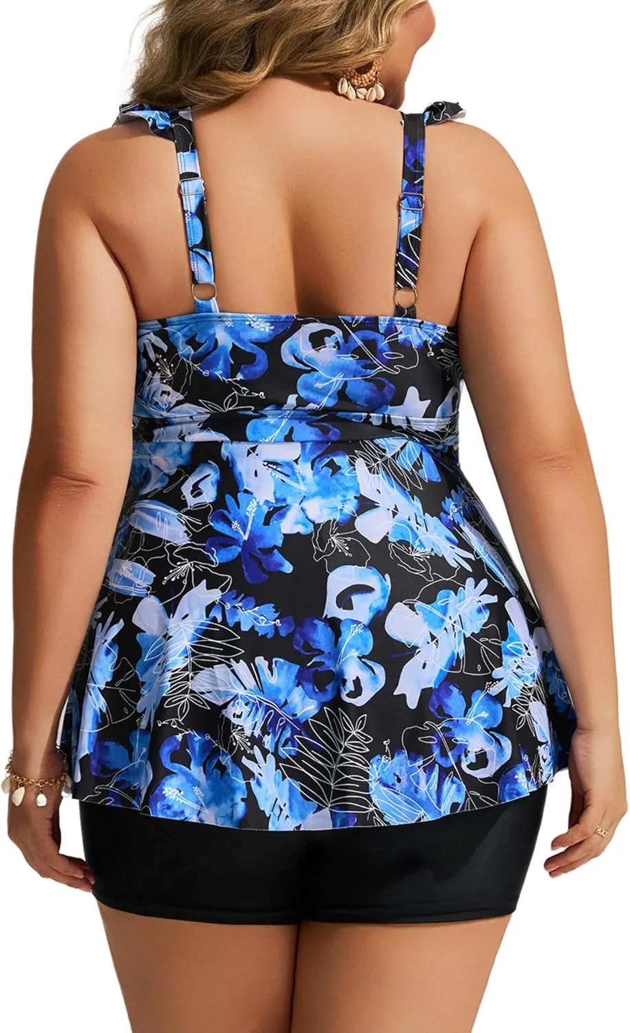 Hanna Nikole Women's Plus Size Tankini Swimsuit Ruffled Two Piece Tummy Control Bathing Suit High Waisted Swimwear