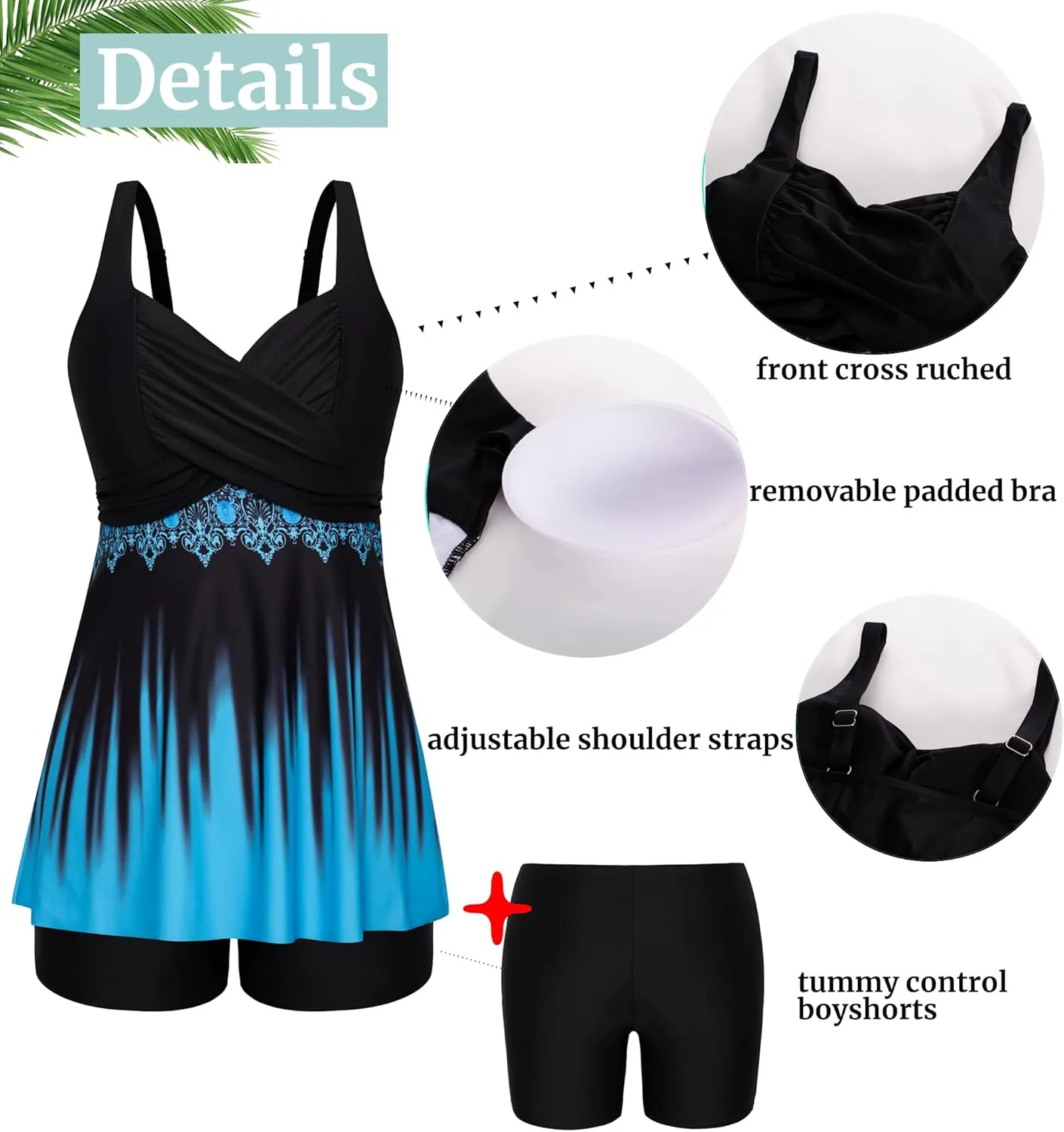 Hanna Nikole Women's Plus Size Tankini Swimsuits Twist Front Two Piece Bathing Suits with Shorts