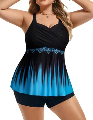 Hanna Nikole Women's Plus Size Tankini Swimsuits Twist Front Two Piece Bathing Suits with Shorts