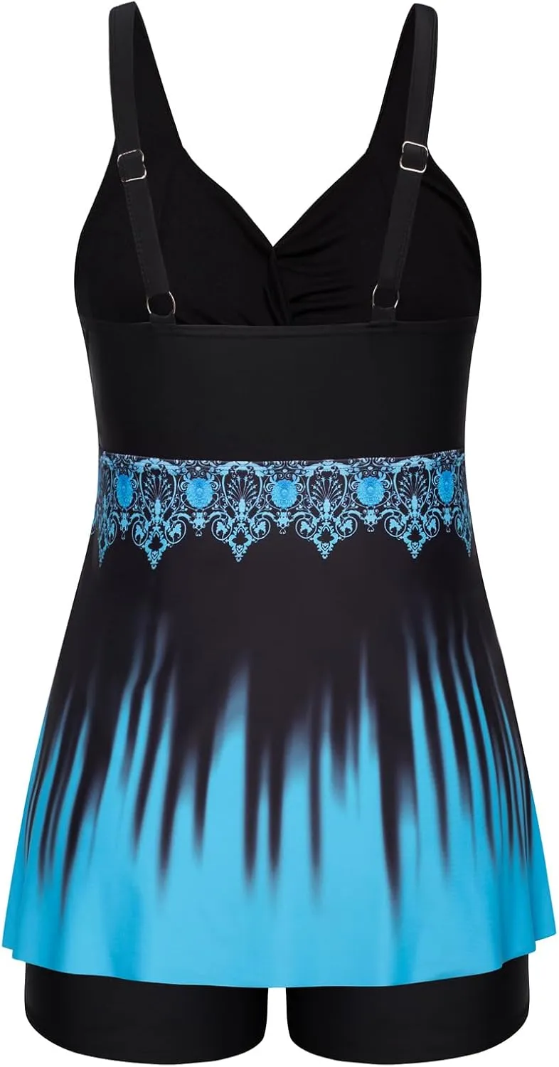 Hanna Nikole Women's Plus Size Tankini Swimsuits Twist Front Two Piece Bathing Suits with Shorts