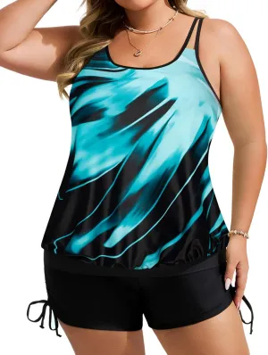 Hanna Nikole Womens Plus Size Tankini Swimsuits Two Piece Tummy Control Bathing Suits Blouson Swim Tank Top with Boy Shorts