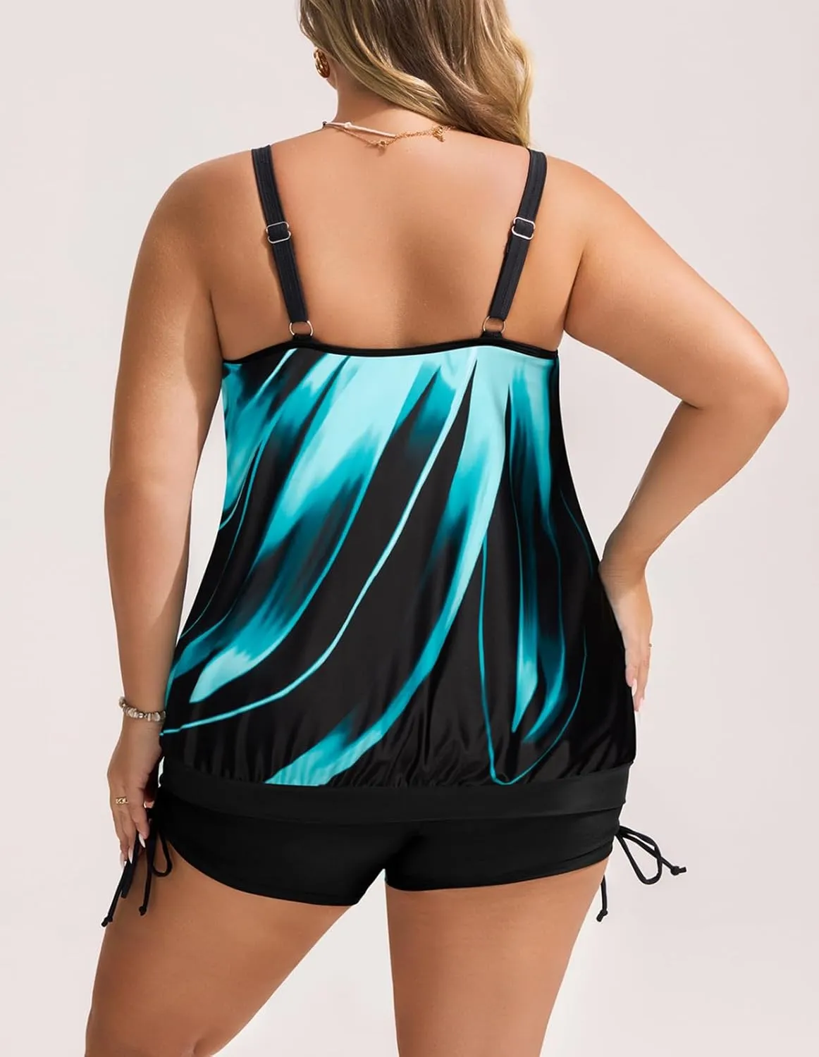 Hanna Nikole Womens Plus Size Tankini Swimsuits Two Piece Tummy Control Bathing Suits Blouson Swim Tank Top with Boy Shorts