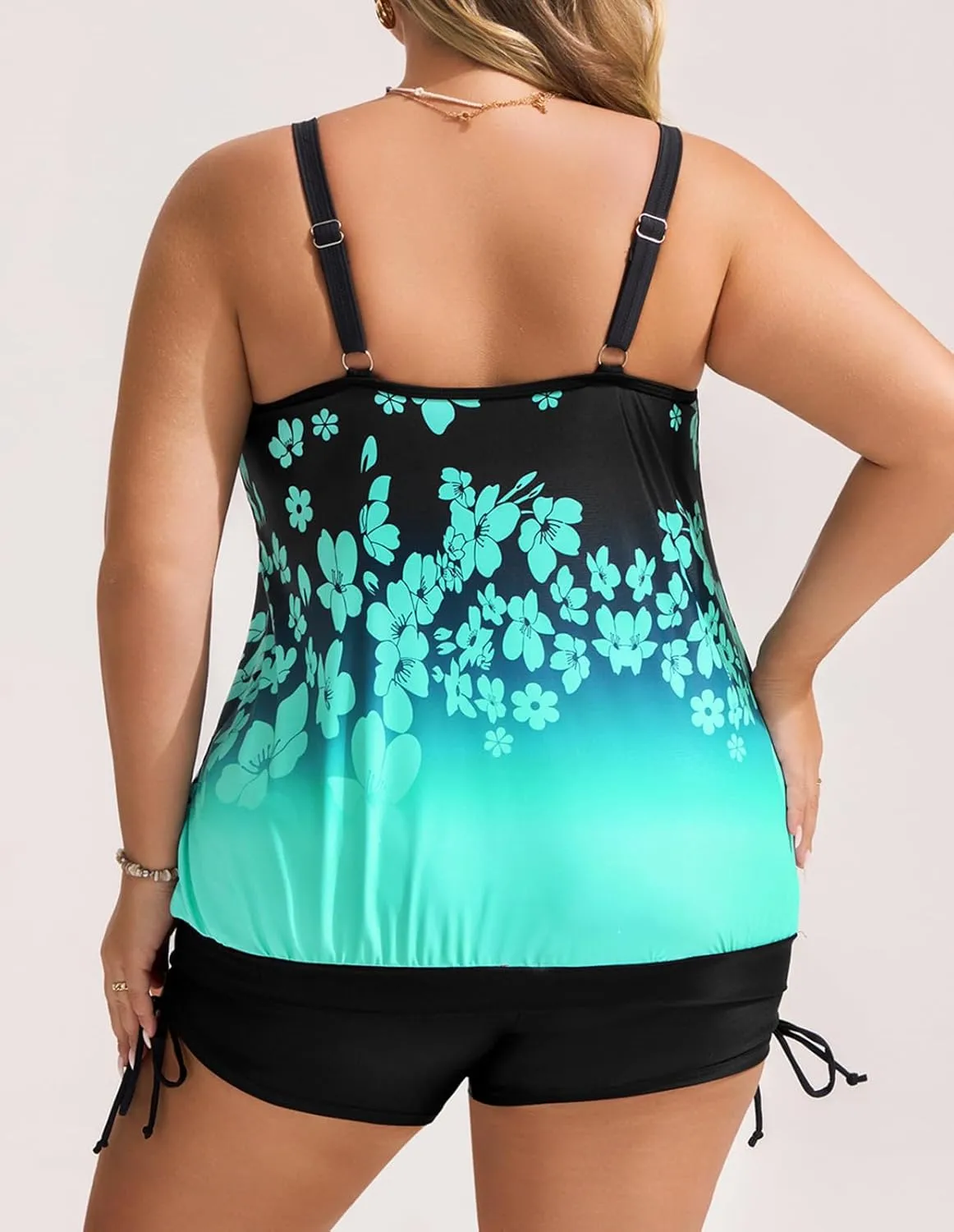 Hanna Nikole Womens Plus Size Tankini Swimsuits Two Piece Tummy Control Bathing Suits Blouson Swim Tank Top with Boy Shorts