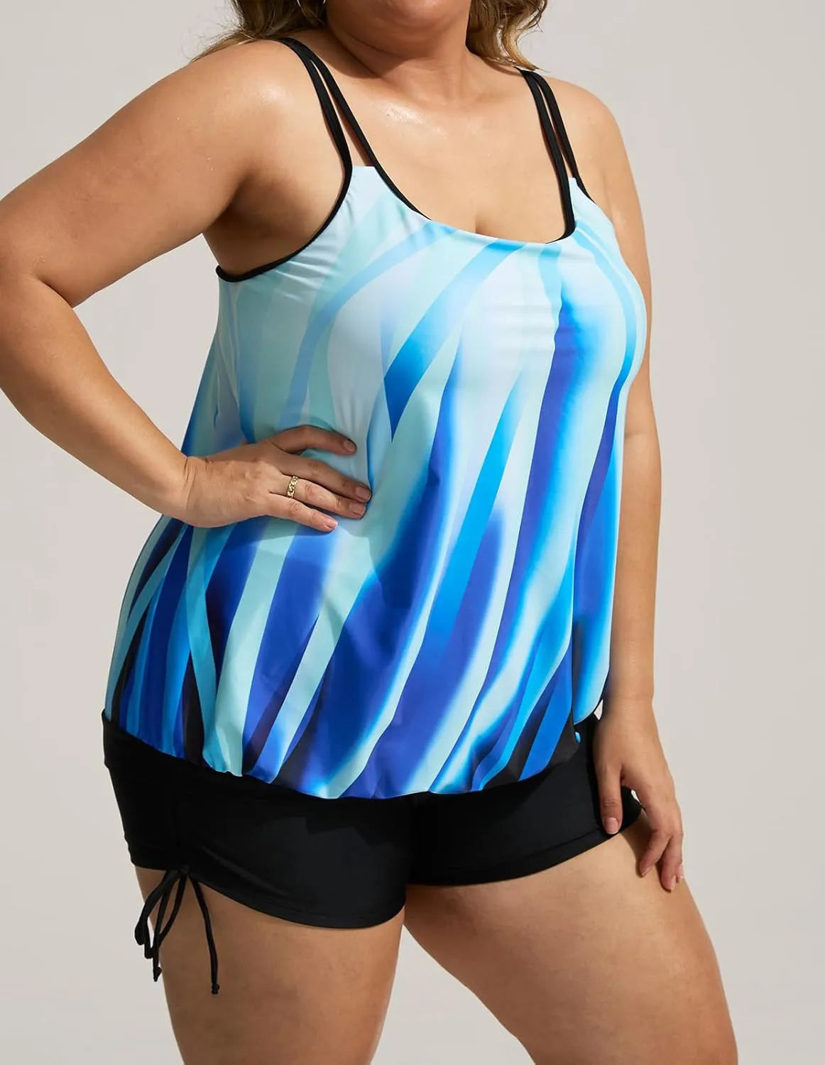 Hanna Nikole Womens Plus Size Tankini Swimsuits Two Piece Tummy Control Bathing Suits Blouson Swim Tank Top with Boy Shorts
