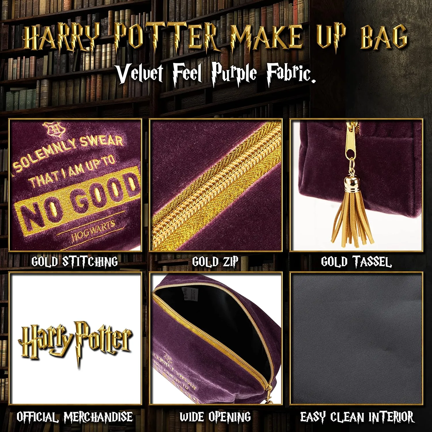 Harry Potter Makeup Bag for Women, Teenagers, Girls - Velvet Hogwarts Cosmetic Bags Travel Accessories - Gifts for Girls