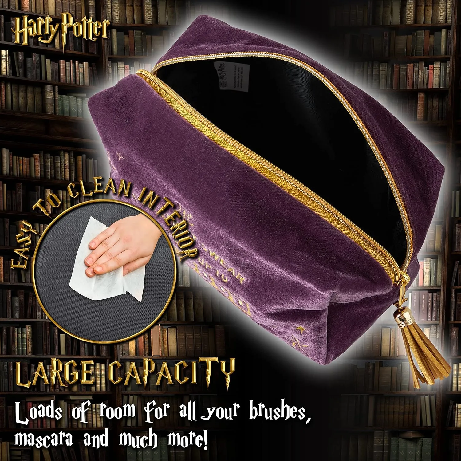 Harry Potter Makeup Bag for Women, Teenagers, Girls - Velvet Hogwarts Cosmetic Bags Travel Accessories - Gifts for Girls