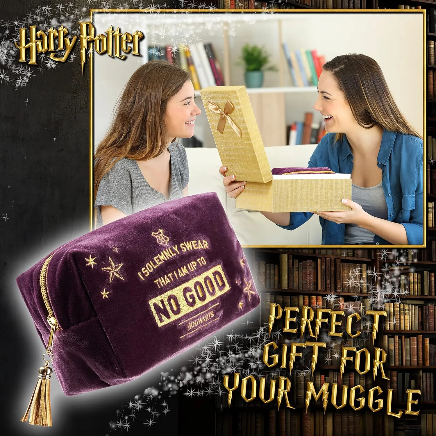 Harry Potter Makeup Bag for Women, Teenagers, Girls - Velvet Hogwarts Cosmetic Bags Travel Accessories - Gifts for Girls