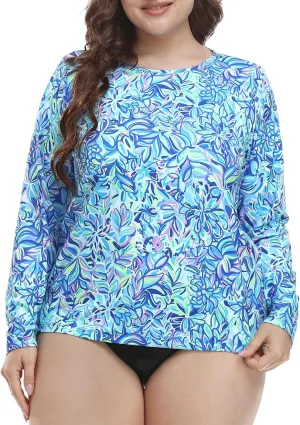 HDE Plus Size Rash Guard for Women UPF 50 Quick Dry Long Sleeve Swim Top