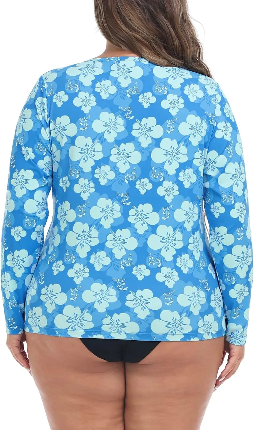 HDE Plus Size Rash Guard for Women UPF 50 Quick Dry Long Sleeve Swim Top