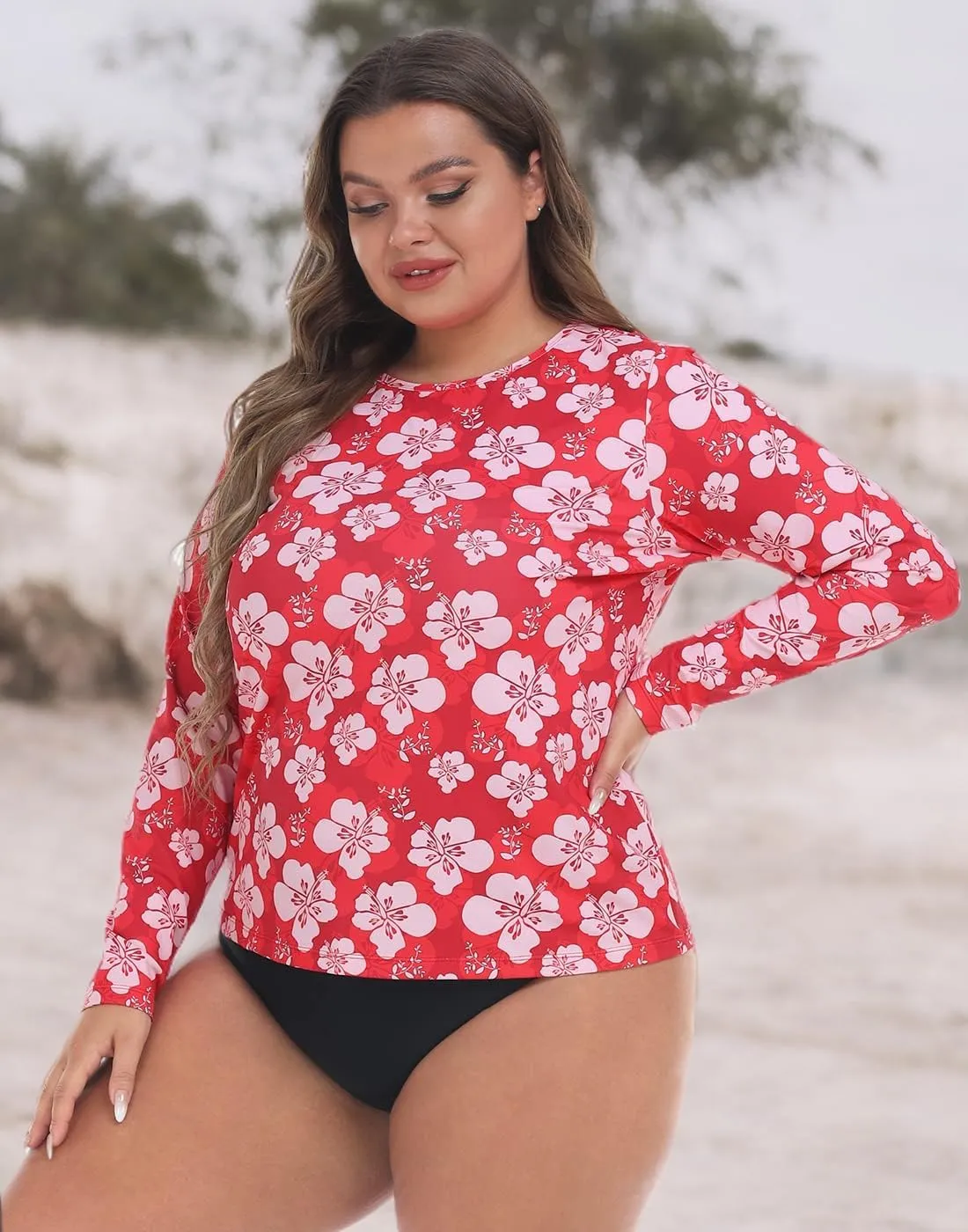 HDE Plus Size Rash Guard for Women UPF 50 Quick Dry Long Sleeve Swim Top