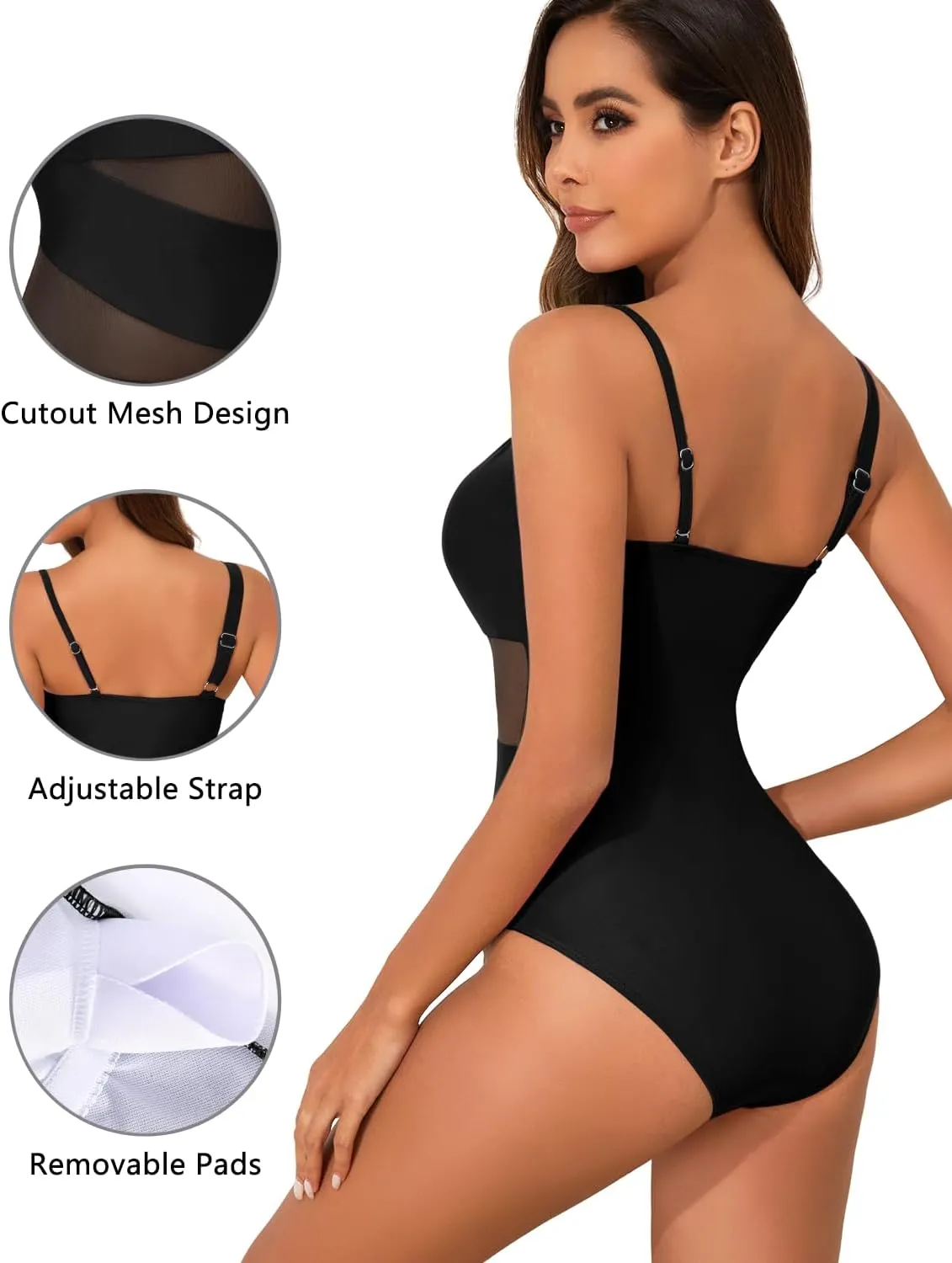 HEYTALALA One Piece Swimsuit Tummy Control One Shoulder Bathing Suits for Women Full Coverage Cutout Mesh Sexy Swimwear
