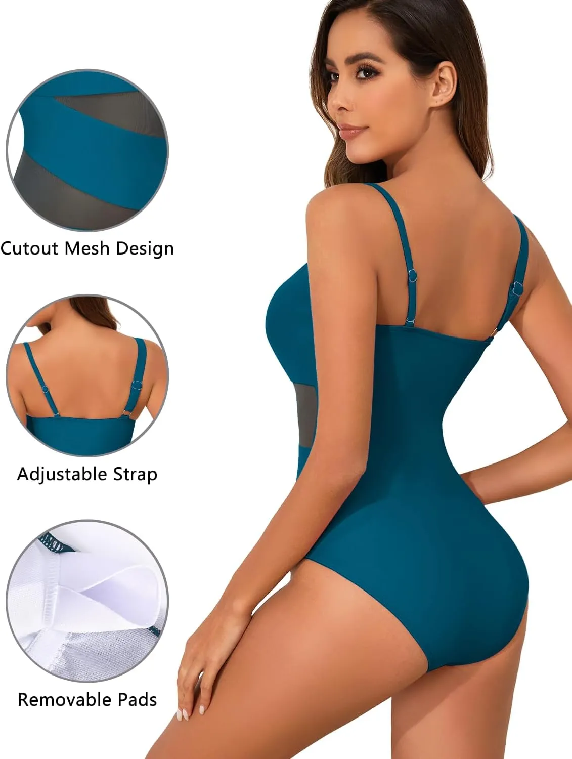 HEYTALALA One Piece Swimsuit Tummy Control One Shoulder Bathing Suits for Women Full Coverage Cutout Mesh Sexy Swimwear