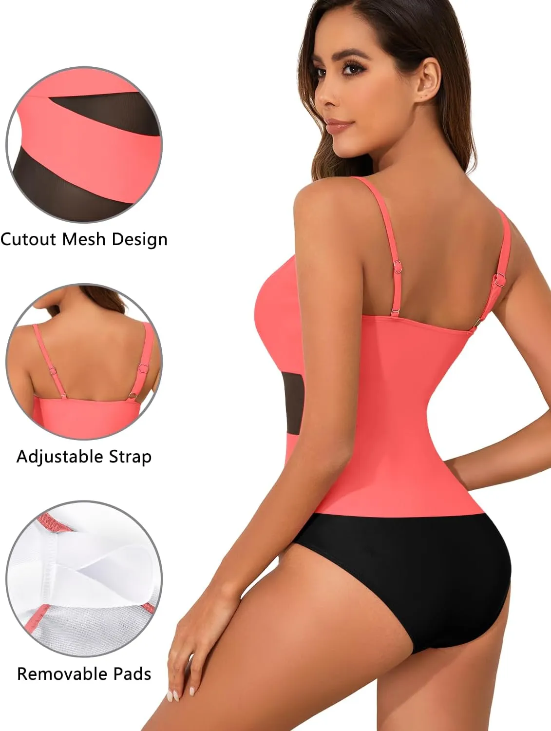 HEYTALALA One Piece Swimsuit Tummy Control One Shoulder Bathing Suits for Women Full Coverage Cutout Mesh Sexy Swimwear