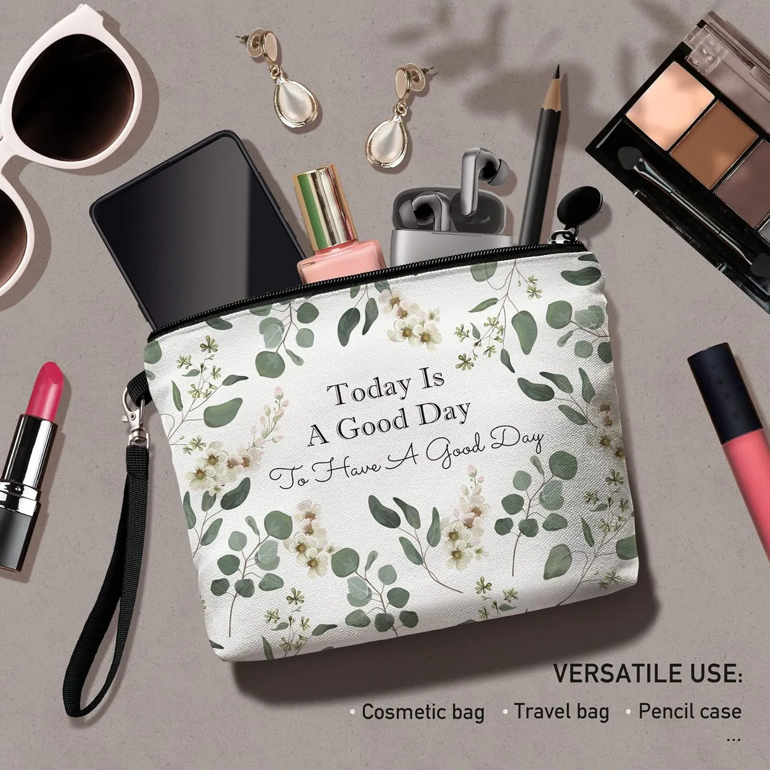 Hglian Eucalyptus Travel Makeup Bag Cosmetic Bags,Inspirational Pouch for Purse Toiletry Accessories Organizer,Gifts for Women