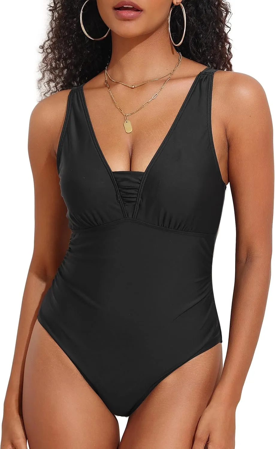 Hilor Women's Underwire One Piece Swimsuits Slimming Tummy Control Bathing Suits V Neck Swimwear