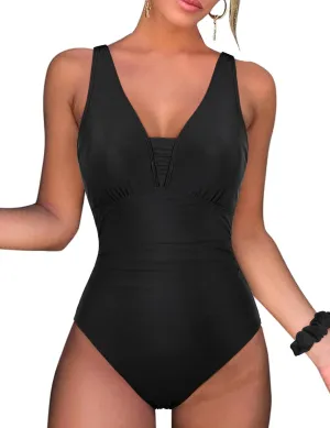 Hilor Women's Underwire One Piece Swimsuits Slimming Tummy Control Bathing Suits V Neck Swimwear