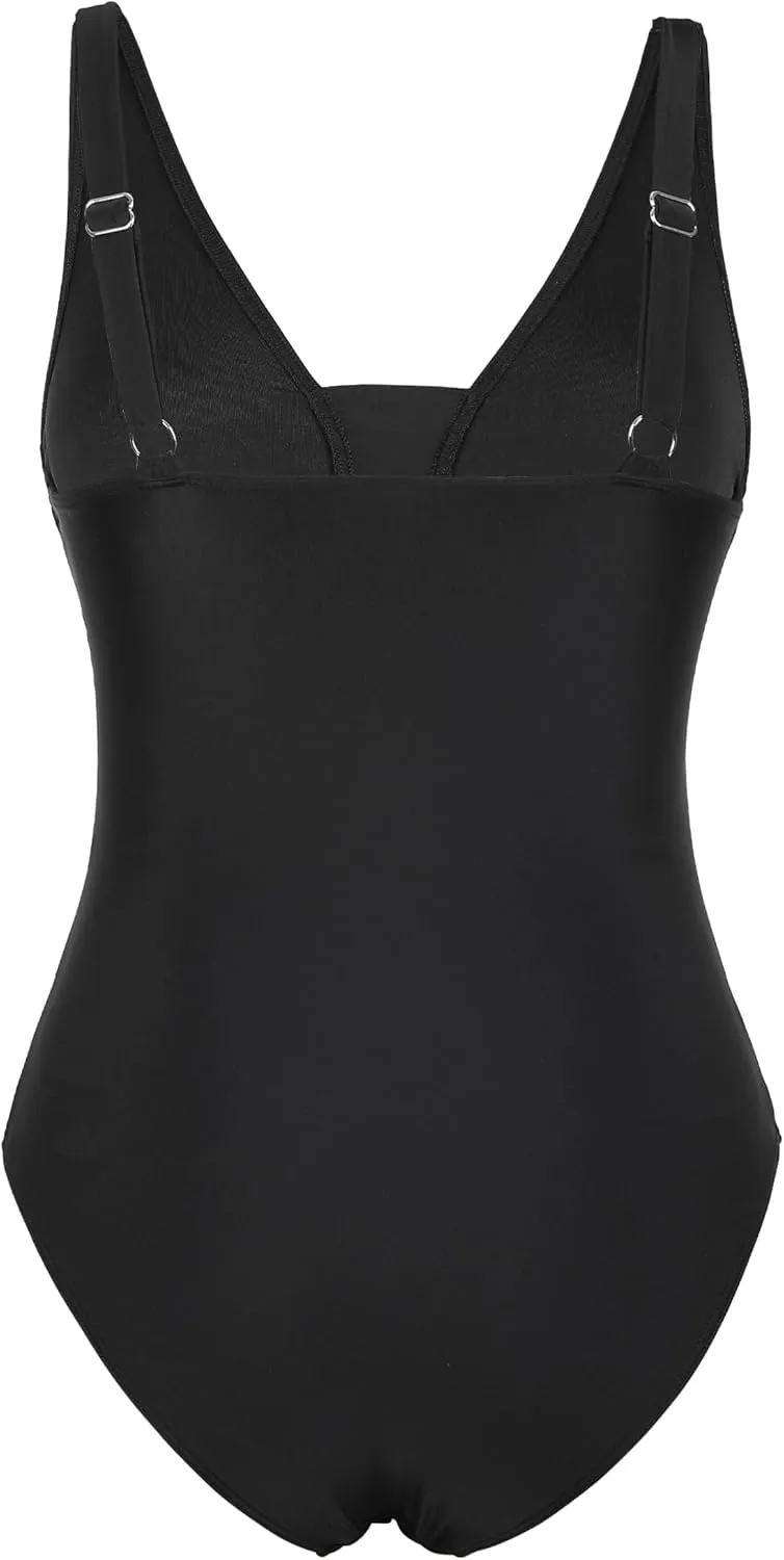 Hilor Women's Underwire One Piece Swimsuits Slimming Tummy Control Bathing Suits V Neck Swimwear