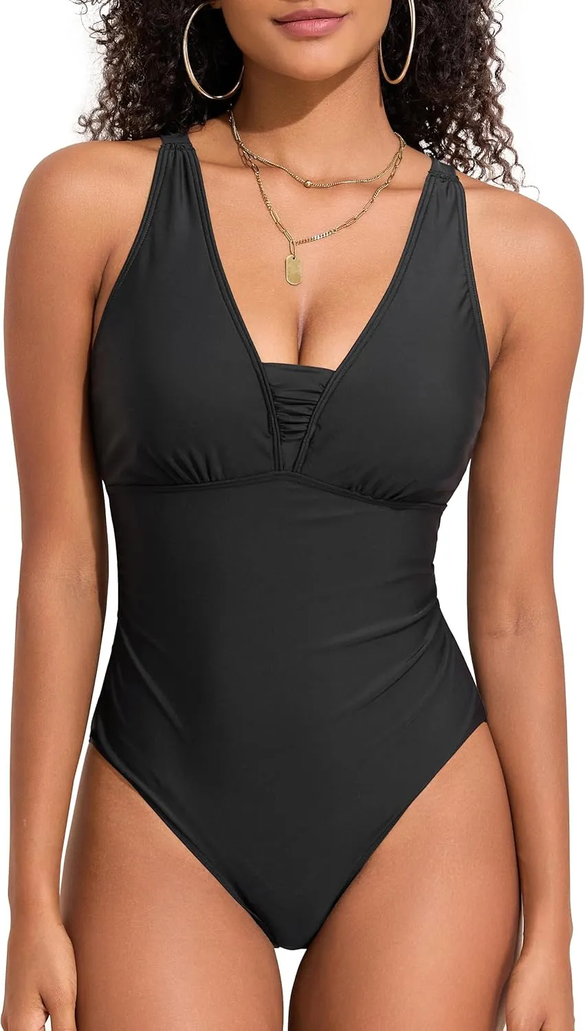 Hilor Women's Underwire One Piece Swimsuits Slimming Tummy Control Bathing Suits V Neck Swimwear