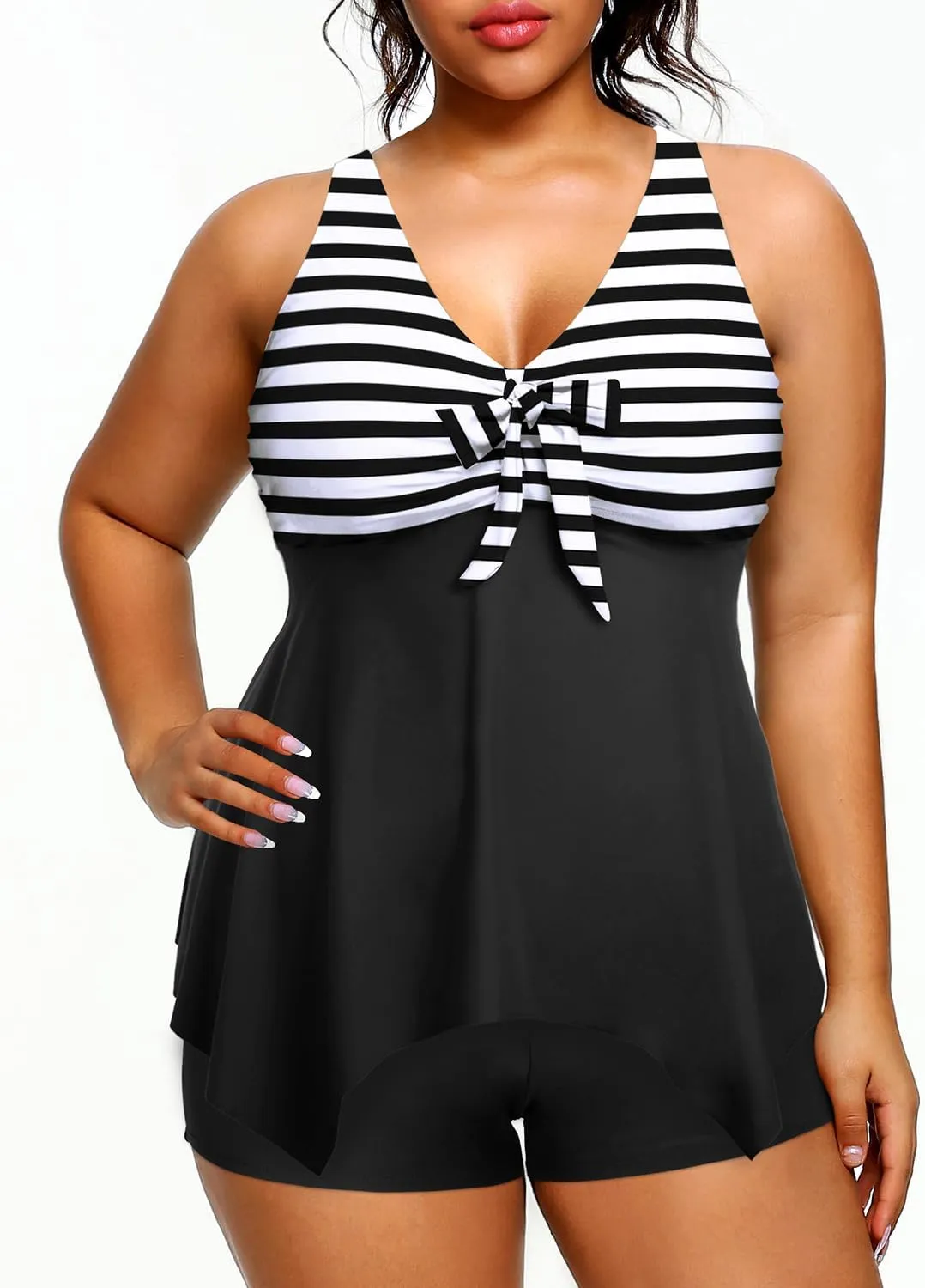Holipick 2 Piece Plus Size Swimsuits for Women Tankini Bathing Suit Swimwear Tummy Control Flowy Tops and Boyshorts Modest